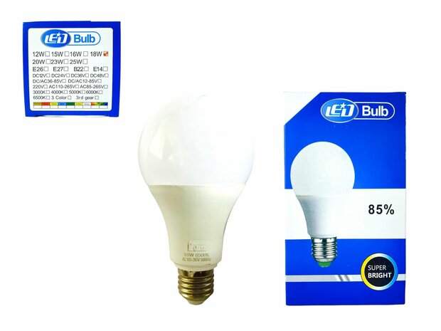 LED verlichting - E27 fitting - 1W vervangt 12W - 6500K daglicht wit Energy A