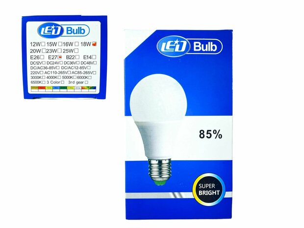 LED verlichting - E27 fitting - 1W vervangt 12W - 6500K daglicht wit Energy A