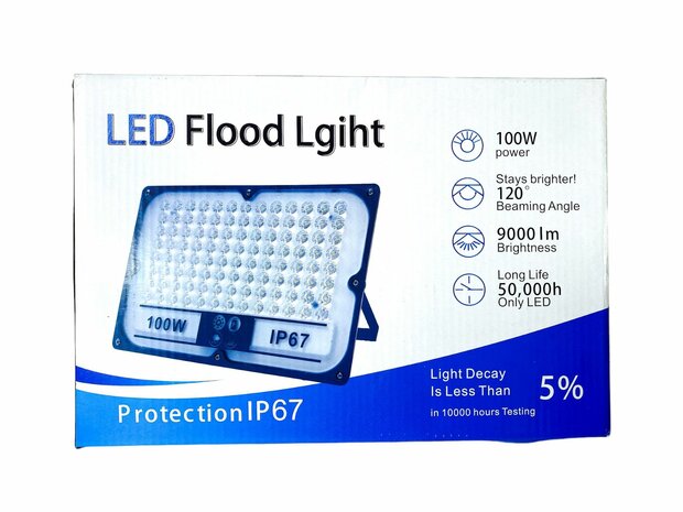 Projecteur LED PRO IP67 - 100W 9000 Lumen - Blanc lumi&egrave;re du jour 6500K - Garantie 3 ans