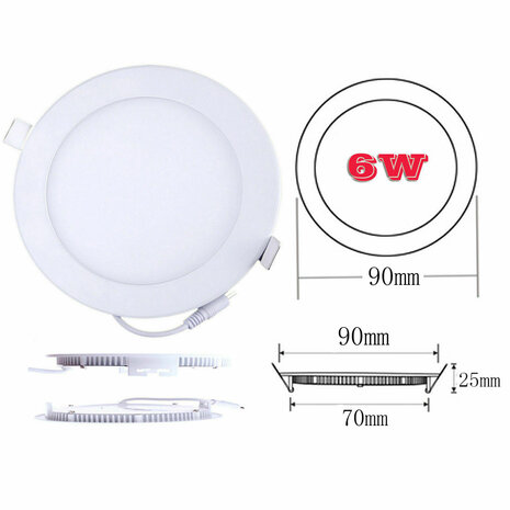 Panneau LED | 5 watts | Rond | Plafonnier encastr&eacute; (blanc naturel) &Oslash;70mm