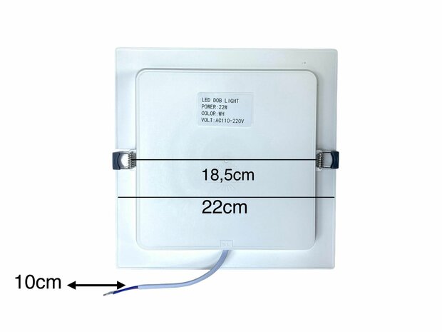 Panneau LED | 22 watts | Carr&eacute; | Plafonnier encastrable (blanc naturel) 185X185mm