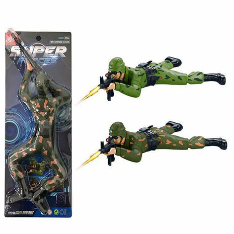 Military army man - with shooting sounds - crawling and LED flash lights