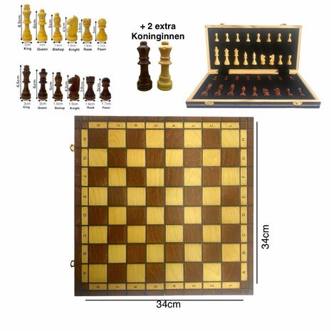 Jeu d&#039;&eacute;checs - 34 x 34 cm - Bois - Magn&eacute;tique - Pliable - Jeu d&#039;&eacute;checs - &Eacute;checs en bois