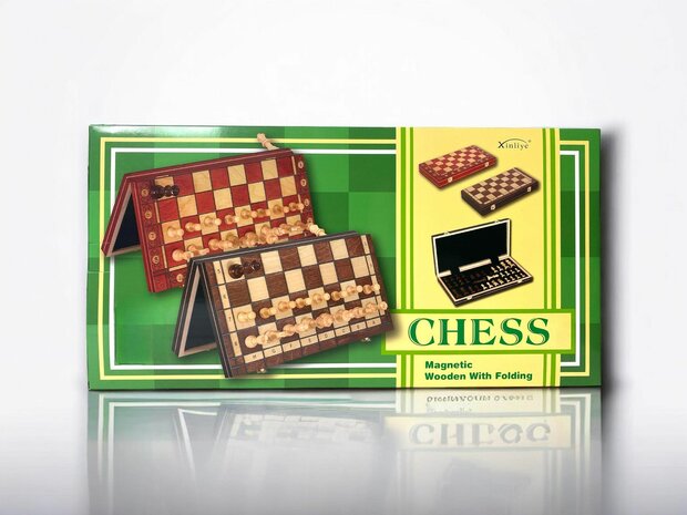 Jeu d&#039;&eacute;checs - 34 x 34 cm - Bois - Magn&eacute;tique - Pliable - Jeu d&#039;&eacute;checs - &Eacute;checs en bois