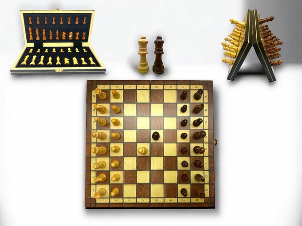 Jeu d&#039;&eacute;checs - 34 x 34 cm - Bois - Magn&eacute;tique - Pliable - Jeu d&#039;&eacute;checs - &Eacute;checs en bois