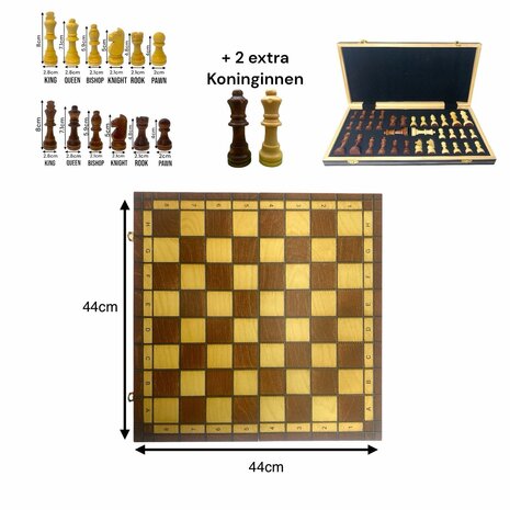 Chess board set - 44x44cm - Wood - Magnetic - Foldable - Chess game - Wood Chess