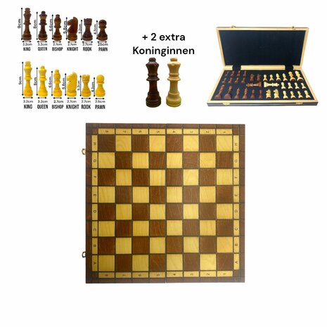 Chess board set - 49x49cm - Wood - Magnetic - Foldable - Chess game - Wood Chess