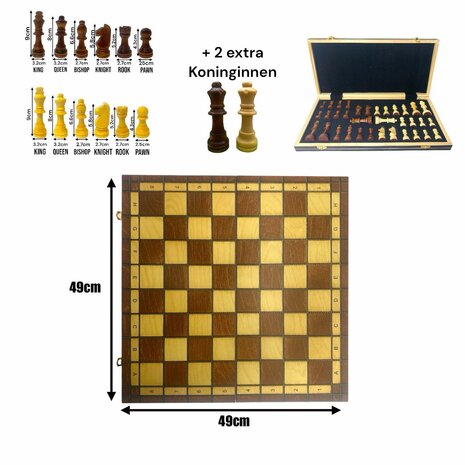 Chess board set - 49x49cm - Wood - Magnetic - Foldable - Chess game - Wood Chess