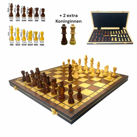 Chess board set - 49x49cm - Wood - Magnetic - Foldable - Chess game - Wood Chess