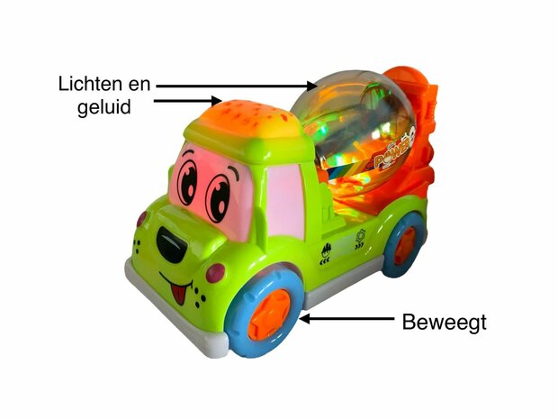 DogTruck Bump&amp;Go - betonmixer vrachtwagen hondje - beweegt, geluid en muziek