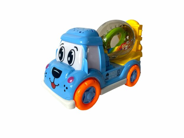 DogTruck Bump&amp;Go - betonmixer vrachtwagen hondje - beweegt, geluid en muziek Blauwe 