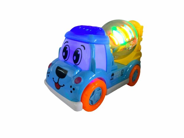 DogTruck Bump&amp;Go - betonmixer vrachtwagen hondje - beweegt, geluid en muziek Blauwe 