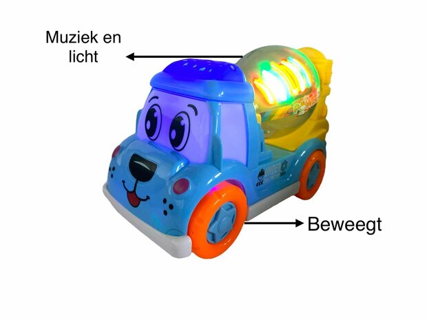 DogTruck Bump&amp;Go &ndash; Betonmischer-LKW-Hund &ndash; Bewegungen, Sound und Musik Blau