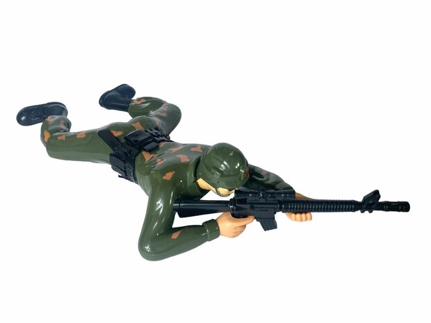 Military army man - with shooting sounds - crawling and LED flash lights Dark green