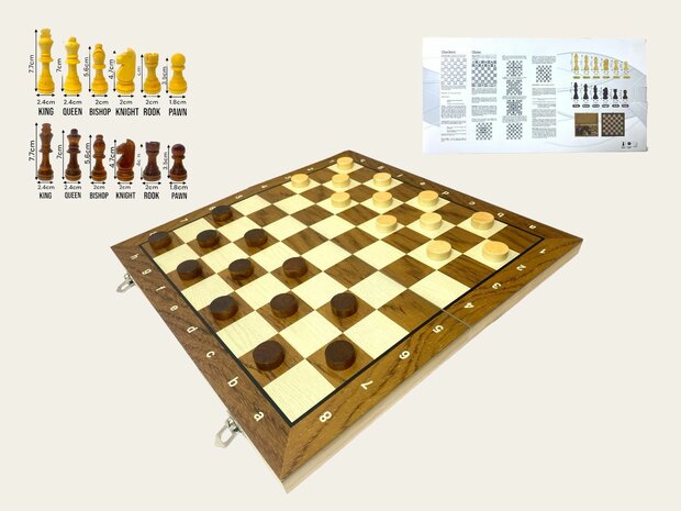 Chess and checkers 2in1 package - Foldable - magnetic chess pieces and checkers pieces - Wood - 39CM