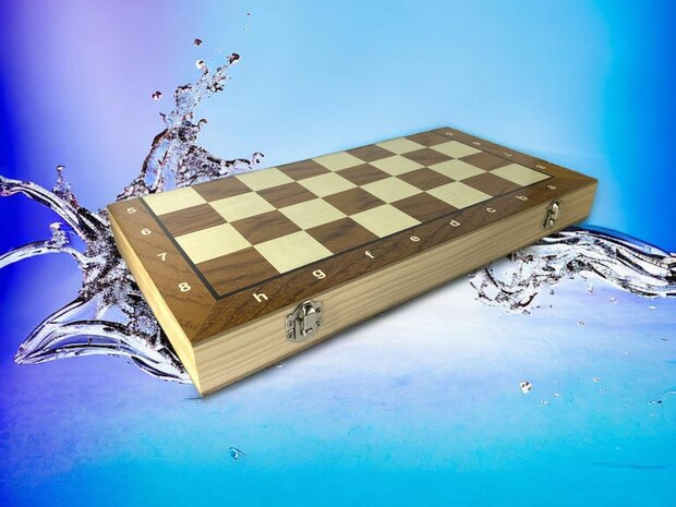 Schach- und Dame-2-in-1-Paket &ndash; faltbar &ndash; magnetische Schachfiguren und Damefiguren &ndash; Holz &ndash; 39 cm