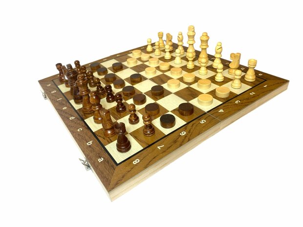 Schaaken en dammen 2in1 pakket - Opklapbaar - magnetisch schaakstenen en damstukken - Hout - 39CM