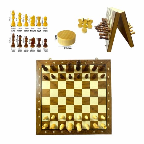 Paquet d&#039;&eacute;checs et de dames 2 en 1 - Pliable - pi&egrave;ces d&#039;&eacute;checs et pi&egrave;ces de dames magn&eacute;tiques - Bois - 39CM