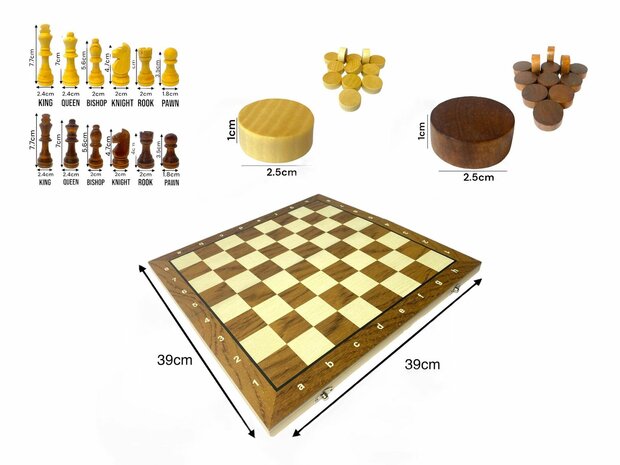 Paquet d&#039;&eacute;checs et de dames 2 en 1 - Pliable - pi&egrave;ces d&#039;&eacute;checs et pi&egrave;ces de dames magn&eacute;tiques - Bois - 39CM