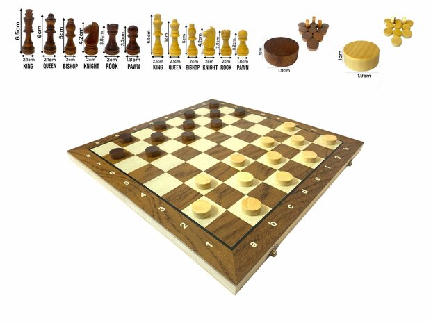 Paquet d&#039;&eacute;checs et de dames 2 en 1 - Pliable - pi&egrave;ces d&#039;&eacute;checs et pi&egrave;ces de dames magn&eacute;tiques - Bois - 34CM