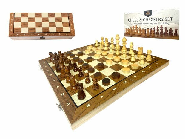 Paquet d&#039;&eacute;checs et de dames 2 en 1 - Pliable - pi&egrave;ces d&#039;&eacute;checs et pi&egrave;ces de dames magn&eacute;tiques - Bois - 34CM