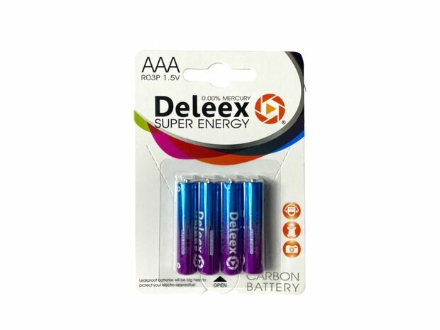 Deleex AAA batterijen R03P 1.5V - 4- stuks in pak