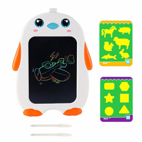 Jouet de planche &agrave; dessin LCD - Tablette &agrave; dessin pour enfants - Tambour &eacute;lectronique Pingouin orange