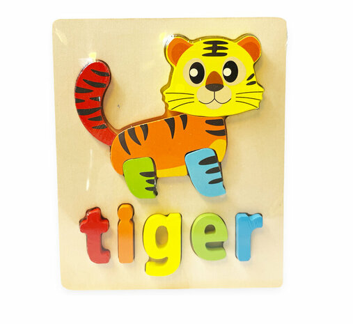 Wooden inlay puzzle tiger toy - shape puzzle for children 18x15cm