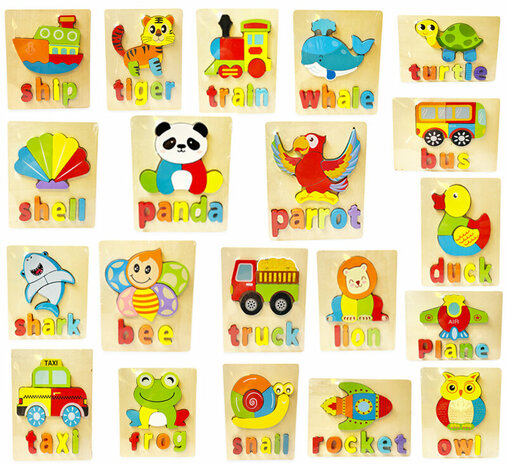 Wooden inlay puzzle frog toy - shapes puzzle for children 18x15cm