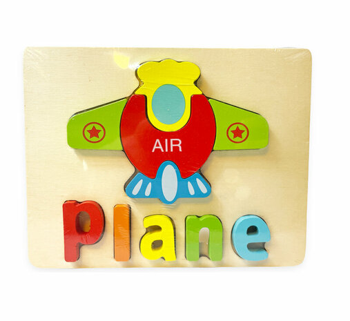 Wooden inlay puzzle airplane toy - shapes puzzle for children 18x15cm