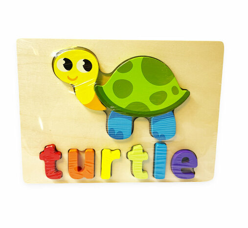 Wooden inlay puzzle turtle toy - shapes puzzle for children 18x15cm