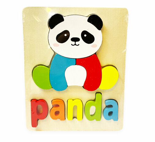 Puzzle en bois avec incrustation de panda - Puzzle de forme pour enfants 18x15 cm