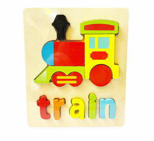 Wooden insert puzzle train toy - shapes puzzle for children 18x15cm