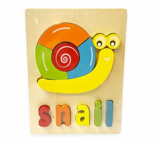 Wooden inlay puzzle snail toy - shapes puzzle for children 18x15cm