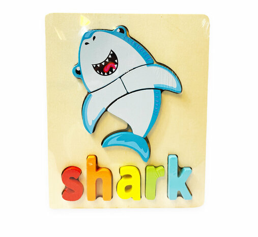 Puzzle incrustation en bois Jouet requin - Puzzle de forme pour enfants 18x15cm