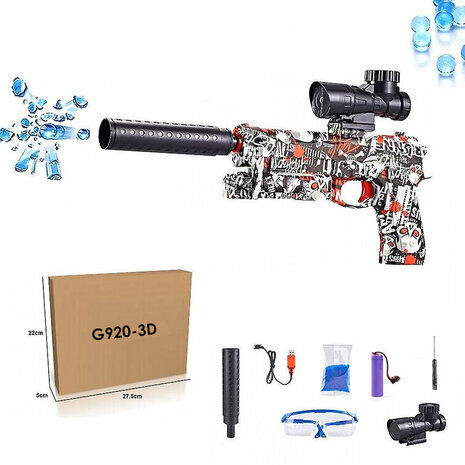 Gel Blaster - Electric gun - Blue Graffiti - complete set incl. gel balls - rechargeable - 38CM