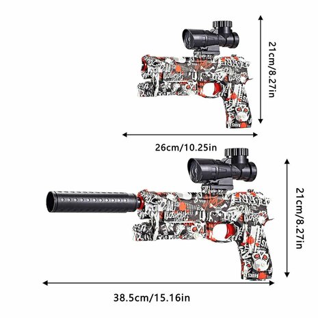 Gel Blaster - Pistolet &eacute;lectrique - Blue Graffiti - ensemble complet avec boules de gel - oplaadbaar - 38CM