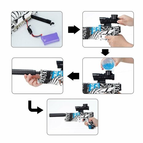 Gel Blaster - Electric gun - Blue Graffiti - complete set incl. gel balls - rechargeable - 38CM