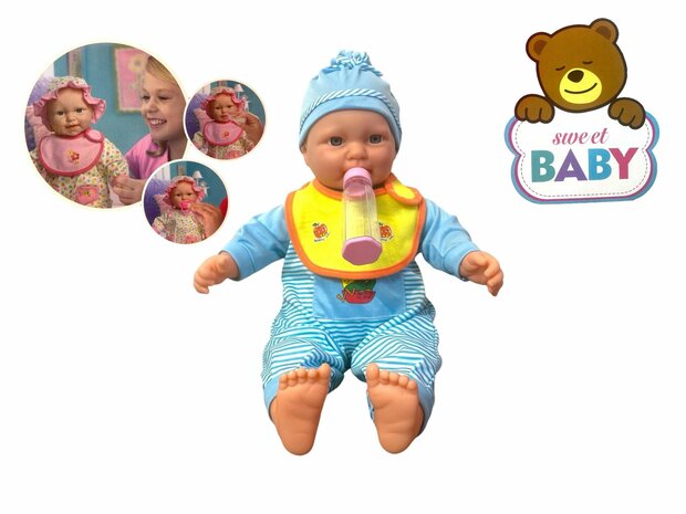 Babypuppe s&uuml;&szlig; mit verschiedenen Babyger&auml;uschen + Zubeh&ouml;r - 46cm