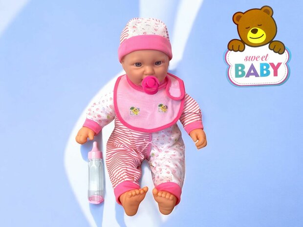 Babypuppe s&uuml;&szlig; mit verschiedenen Babyger&auml;uschen + Zubeh&ouml;r - 46cm R