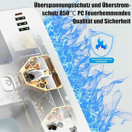 Steckdosenleiste mit USB-C 20 W Schnellladeger&auml;t &ndash; 2 Steckdosen &ndash; 4 USB-Anschl&uuml;sse 1,8 Meter