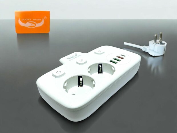 Multiprise avec Chargeur Rapide USB-C 20W - 2 Prises - 4 Ports USB 1,8 M&egrave;tre