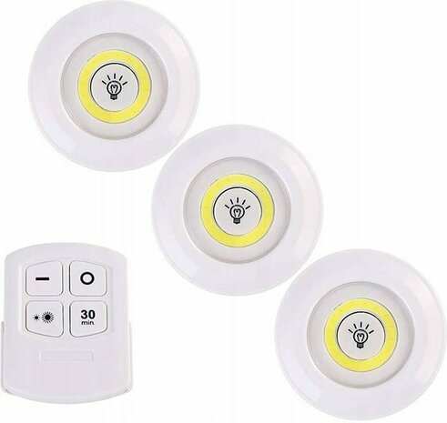 LED Lamps - 3 pieces with remote control - wireless wall lamps - Dimmable - with Timer - white light