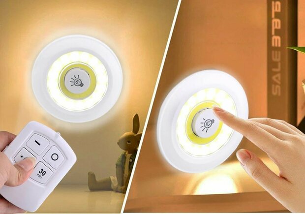 LED Lampen - 3 stuks met afstandsbediening - draadloze wandlampen - Dimbaar - met Timer - wit licht