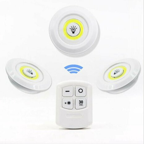 LED Lamps - 3 pieces with remote control - wireless wall lamps - Dimmable - with Timer - white light