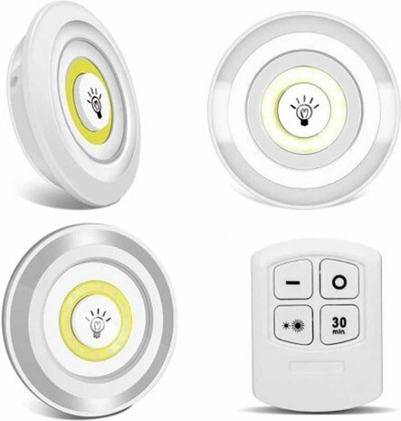 Lampes LED - 3 pi&egrave;ces avec t&eacute;l&eacute;commande - appliques sans fil - Dimmable - avec minuterie - lumi&egrave;re blanche