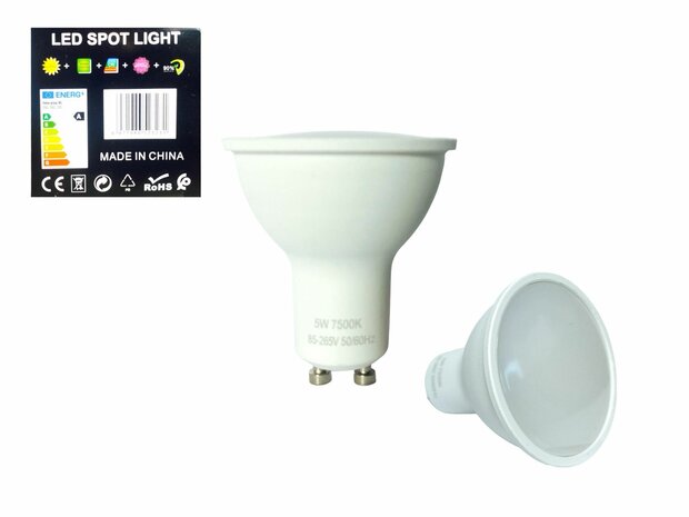 LED GU10 Spot - white light 5W 7500k 85-265v 50/60Hz &Oslash;5cm