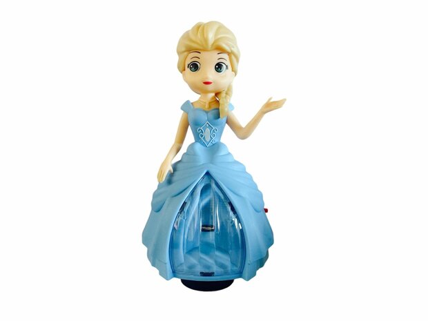 Tanzende Pop-Prinzessin elegant mit Licht und Musik Blau