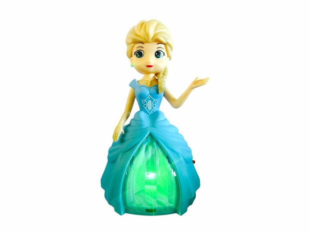 Tanzende Pop-Prinzessin elegant mit Licht und Musik Blau