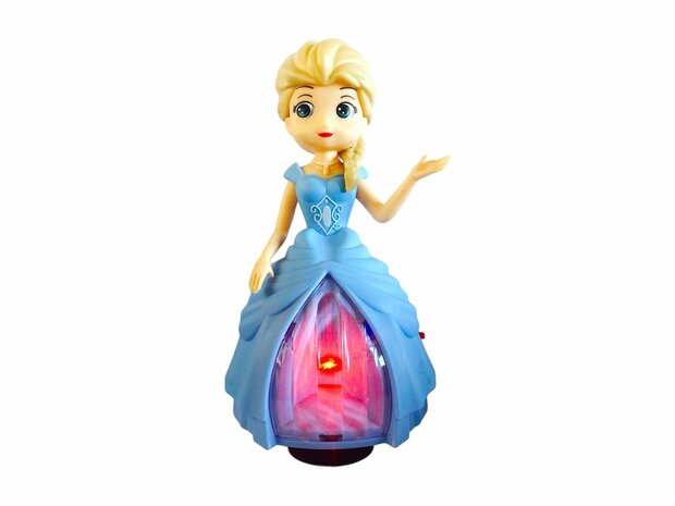 Tanzende Pop-Prinzessin elegant mit Licht und Musik Blau